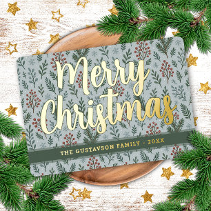 Chic Botanical Holly Berry Floral Pattern Gold