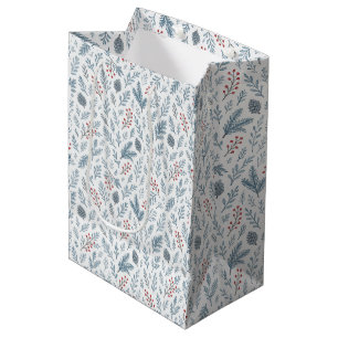 Chic Botanical Holly Berry Floral Pattern Medium Gift Bag