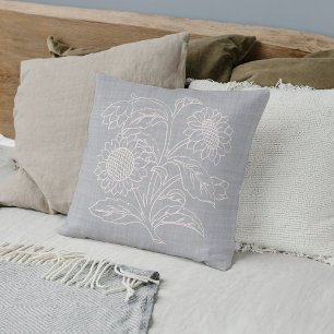 Chic Botanical Ivory Sunflowers On Light Grey Cushion
