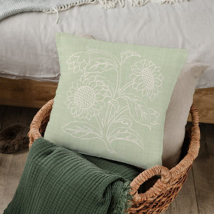 Chic Botanical Ivory Sunflowers On Spring Green Cushion