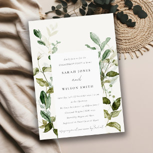Chic Botanical Leafy Foliage Watercolor Engagement Invitation