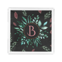 Chic Botanical Monogram Green, Wine Red & Black