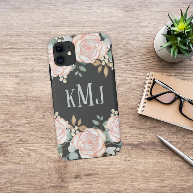Chic Botanical Monogram Stylish Floral Greenery Case-Mate iPhone Case (Creator Uploaded)