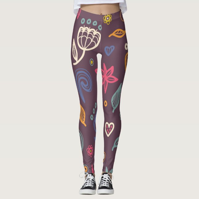 Chic Botanical Pattern Modern Leggings (Front)