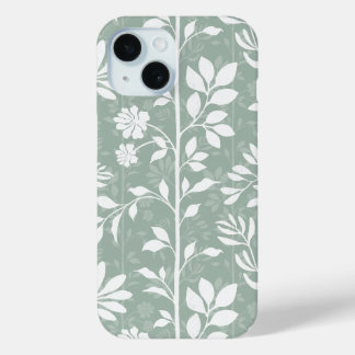 Chic Botanical Soft Sage Green Poetic Floral Art iPhone 15 Case