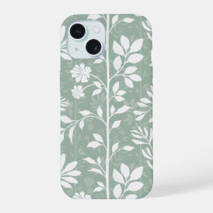 Chic Botanical Soft Sage Green Poetic Floral Art iPhone 15 Case