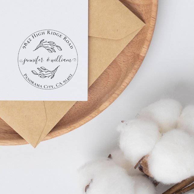 Chic Botanical Whimsical Script Wedding Address Rubber Stamp (Creator Uploaded)