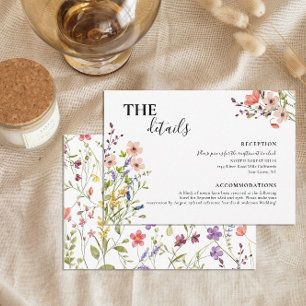 Chic Botanical Whimsical Wild Flower Wedding Enclosure Card