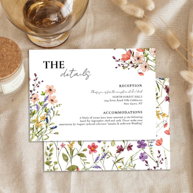 Chic Botanical Whimsical Wild Flower Wedding Enclosure Card (Creator Uploaded)