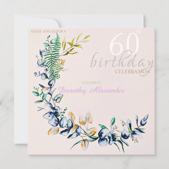 Chic Botanical Wreath Milestone Birthday Invitation (Front)