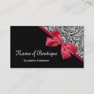 Chic Boutique Black and White Paisley Red Ribbon Business Card