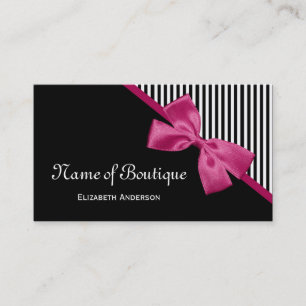 Chic Boutique Black and White Stripes Pink Ribbon Business Card