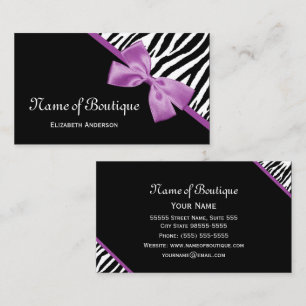 Chic Boutique Black and White Zebra Purple Ribbon Business Card