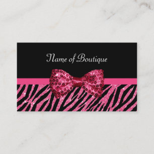 Chic Boutique Pink Zebra Print FAUX Glitz Bow Business Card