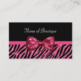 Chic Boutique Pink Zebra Print FAUX Glitz Bow Business Card
