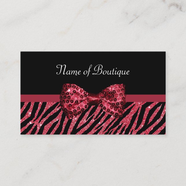 Chic Boutique Red Zebra Print FAUX Glitz Bow Business Card (Front)
