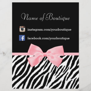 Chic Boutique Zebra Pink Bow Promotional Marketing Flyer