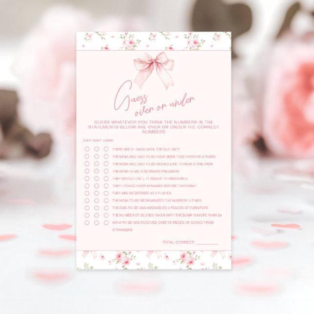 Chic Bow Floral Baby Shower Over or Under Game (Creator Uploaded)