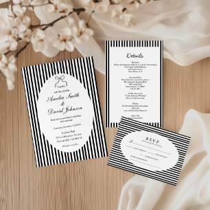 Chic Bow Minimalist Stripe Black White RSVP Card
