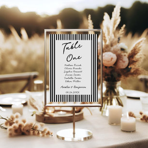 Chic Bow Minimalist Stripe Black White wedding Table Number