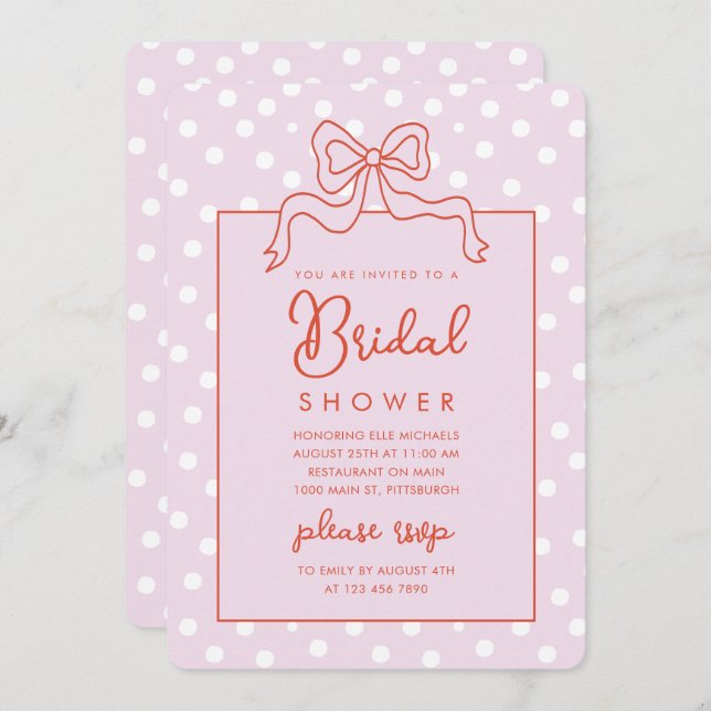 Chic Bow Polka Dot Bridal Shower Invitation (Front/Back)