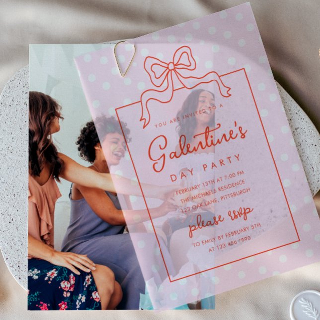 Chic Bow Polka Dot Galentine's Day Party Vellum Invitations (Creator Uploaded)