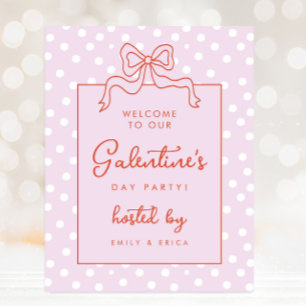Chic Bow Polka Dot Galentine's Day Party Welcome Poster