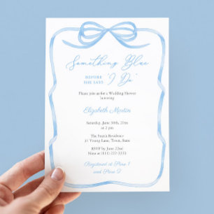 Chic Bow Something Blue Before I Do Bridal Shower Invitation