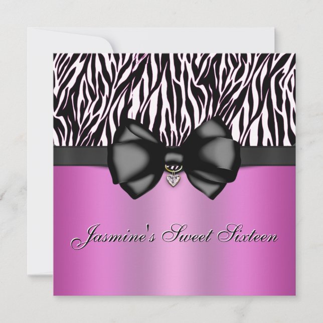 Chic Bowed Zebra Print Invite [Pink] (Front)