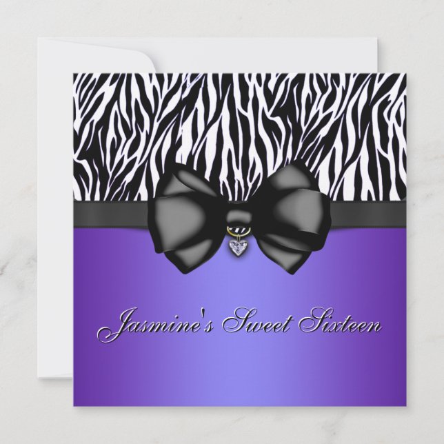 Chic Bowed Zebra Print Invite [Purple] (Front)