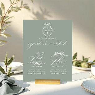 Chic Bows & Bowtie His Her Signature Drink Wedding Acrylic Sign