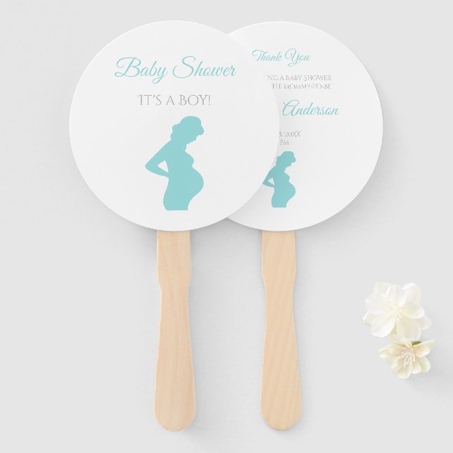 Chic Boy Baby Shower Pregnant Woman Baby Bump Hand Fan (Front and Back)