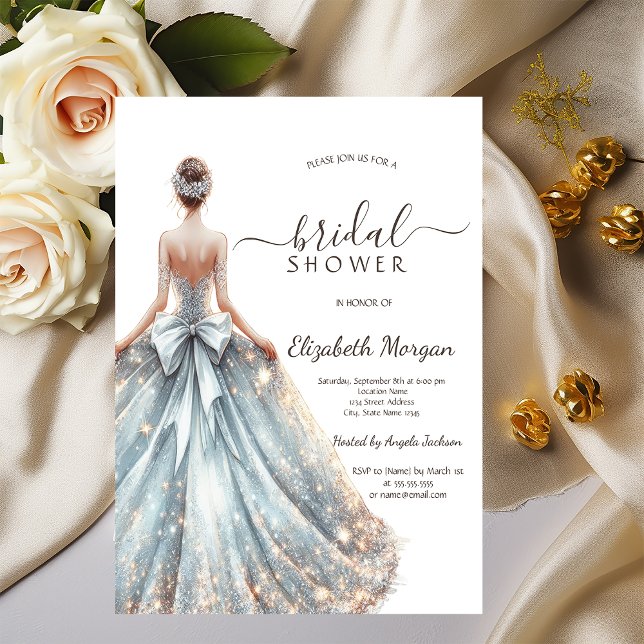 Chic Bridal Dress Gold Glitter Bridal Shower  Invitation (Creator Uploaded)