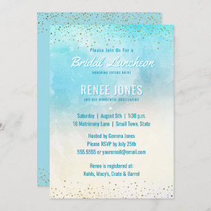 Chic Bridal Luncheon Teal Blue Watercolor Shower Invitation