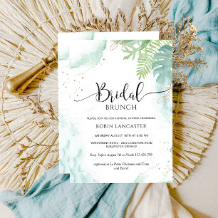 Chic Bridal Shower/Brunch Blue and Green Greenery Invitation