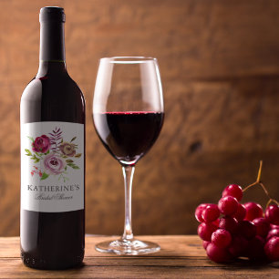 Chic Bridal Shower Fuchsia Pink Floral Custom Wine Label