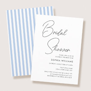 Chic Bridal Shower Modern Script Blue Stripes Invitation
