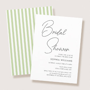 Chic Bridal Shower Modern Script Green Stripes Invitation