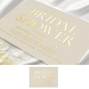 Chic Bridal Shower Photo Typography Beige Gold