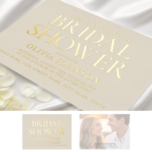 Chic Bridal Shower Photo Typography Beige Gold