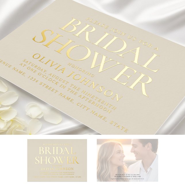 Chic Bridal Shower Photo Typography Beige Gold (Creator Uploaded)