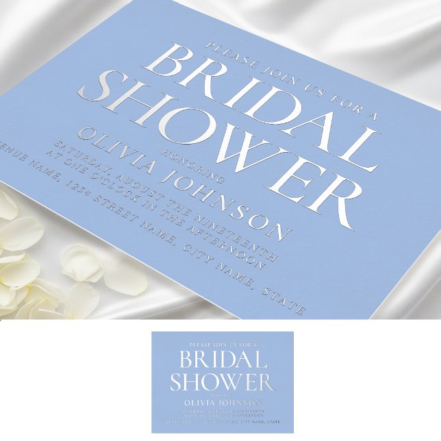 Chic Bridal Shower Photo Typography Blue Silver (Creator Uploaded)
