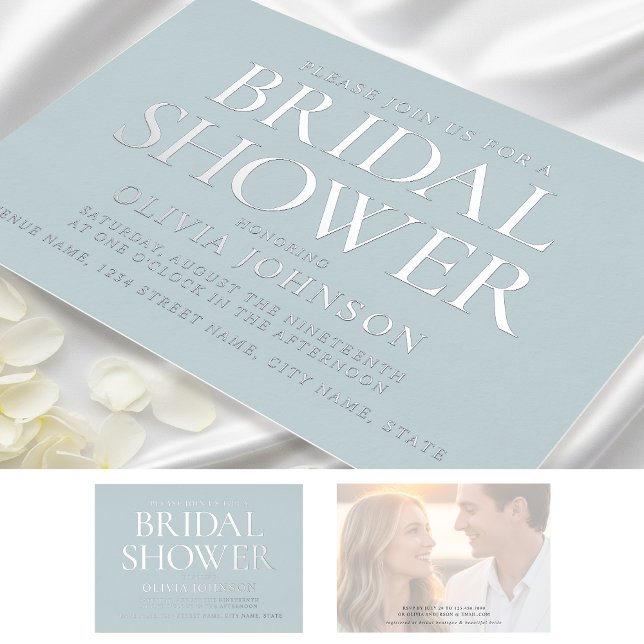 Chic Bridal Shower Photo Typography Grey Silver (Creator Uploaded)