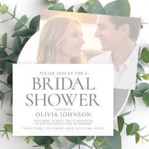 Chic Bridal Shower Photo Typography Grey White Invitation