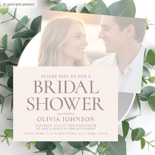 Chic Bridal Shower Photo Typography Pale Pink Invitation