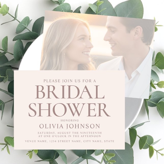 Chic Bridal Shower Photo Typography Pale Pink Invitation (Creator Uploaded)