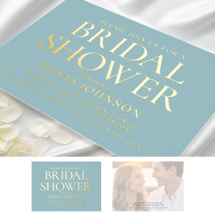 Chic Bridal Shower Photo Typography Teal Gold