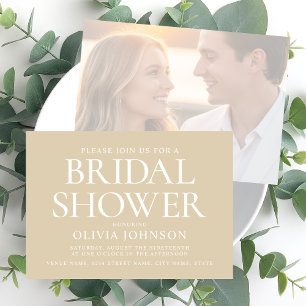 Chic Bridal Shower Photo Typography Wedding Beige Invitation