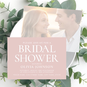 Chic Bridal Shower Photo Typography Wedding Pink Invitation