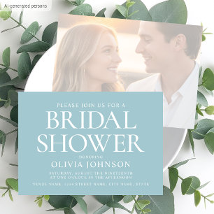 Chic Bridal Shower Photo Typography Wedding Teal Invitation